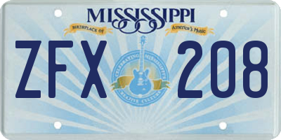 MS license plate ZFX208