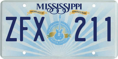 MS license plate ZFX211