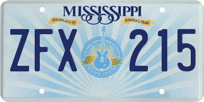 MS license plate ZFX215