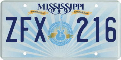 MS license plate ZFX216