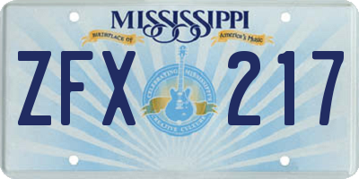 MS license plate ZFX217