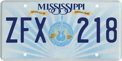 MS license plate ZFX218