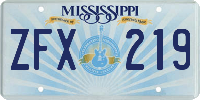 MS license plate ZFX219