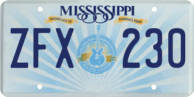 MS license plate ZFX230