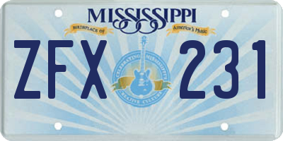 MS license plate ZFX231