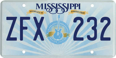 MS license plate ZFX232