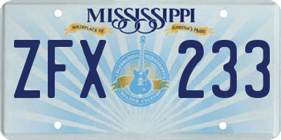 MS license plate ZFX233
