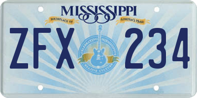 MS license plate ZFX234