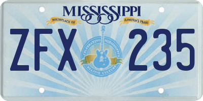 MS license plate ZFX235