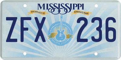 MS license plate ZFX236