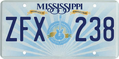 MS license plate ZFX238