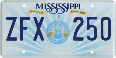 MS license plate ZFX250