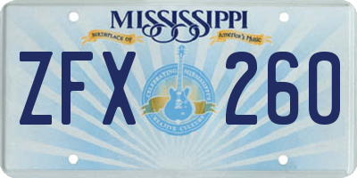 MS license plate ZFX260