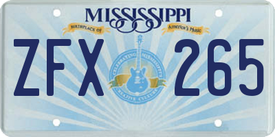 MS license plate ZFX265