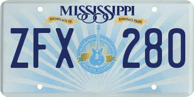 MS license plate ZFX280