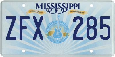 MS license plate ZFX285