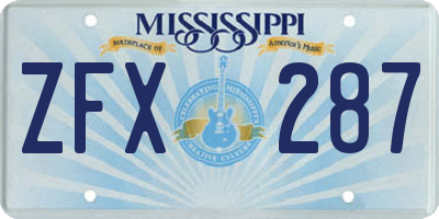MS license plate ZFX287