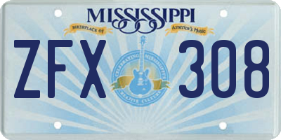 MS license plate ZFX308
