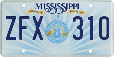 MS license plate ZFX310