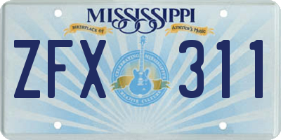 MS license plate ZFX311