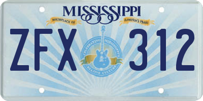 MS license plate ZFX312