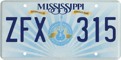 MS license plate ZFX315