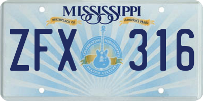 MS license plate ZFX316