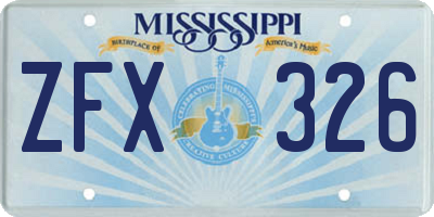 MS license plate ZFX326
