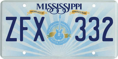 MS license plate ZFX332