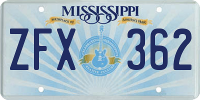 MS license plate ZFX362