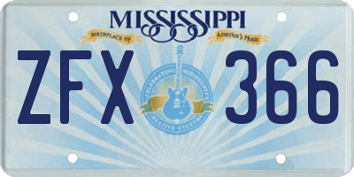 MS license plate ZFX366