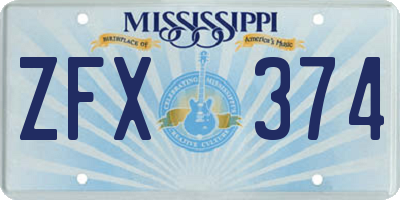 MS license plate ZFX374