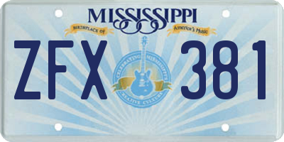 MS license plate ZFX381