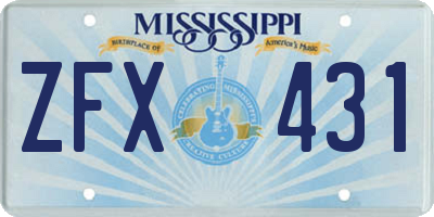 MS license plate ZFX431
