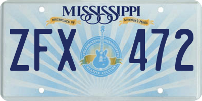 MS license plate ZFX472
