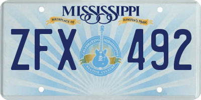 MS license plate ZFX492
