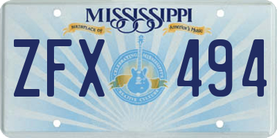 MS license plate ZFX494