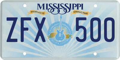 MS license plate ZFX500