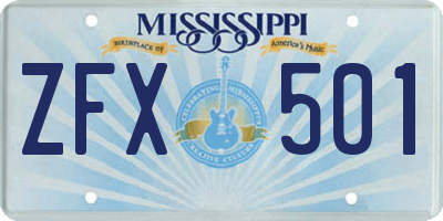 MS license plate ZFX501