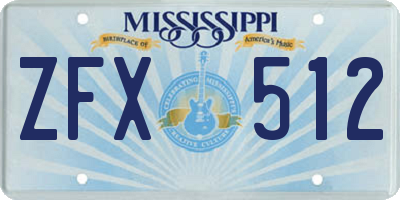 MS license plate ZFX512