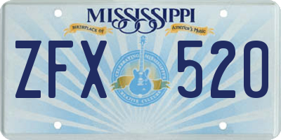 MS license plate ZFX520