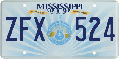 MS license plate ZFX524