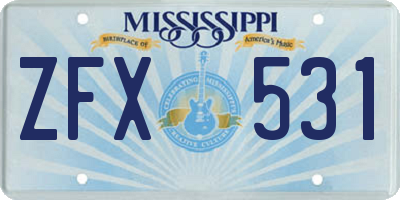 MS license plate ZFX531