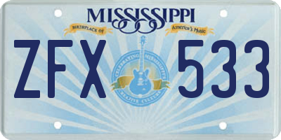 MS license plate ZFX533