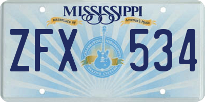 MS license plate ZFX534