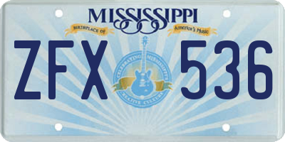 MS license plate ZFX536