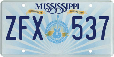 MS license plate ZFX537