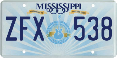 MS license plate ZFX538