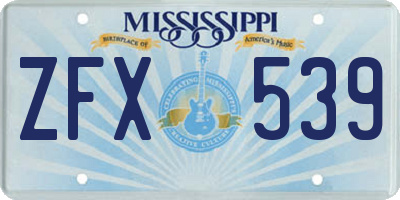 MS license plate ZFX539