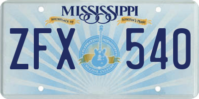 MS license plate ZFX540